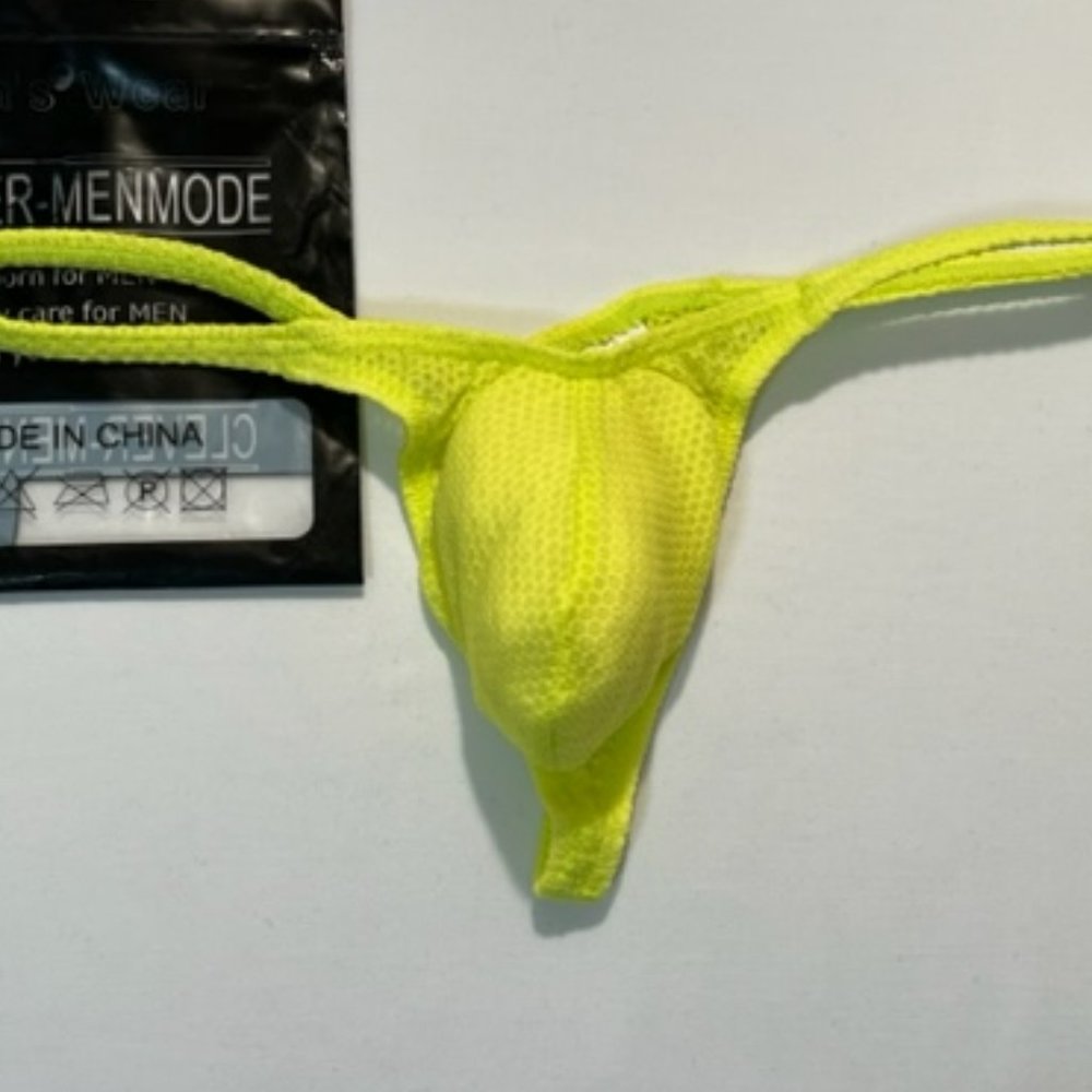 Men's  Waffled See-Through "T-Back" Thong-Yellow- (X2382020-YEL) Thong